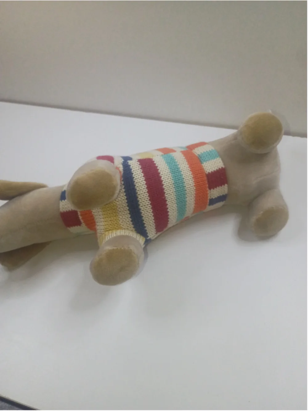 Creative co-op plush Daahshund toy Brown biggie in stripe sweater